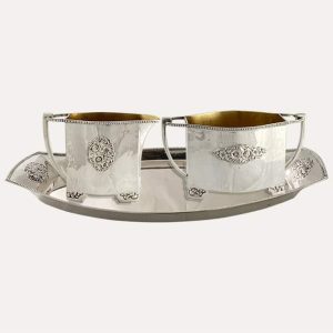 Silver teapot tray sugar bowl milk cream jug