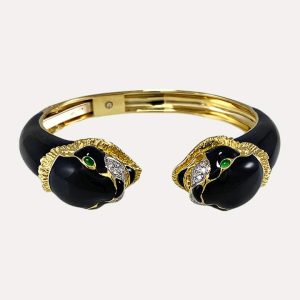 Pulseira pantera em ouro, esmalte, brilhantes e esmeraldas