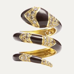 Anel Cobra em ouro, brilhantes e esmalte