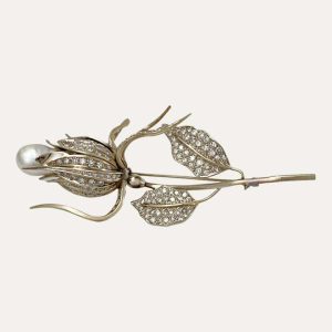 Pregadeira com Perola e Brilhantes em ouro branco