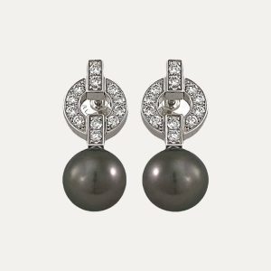 Brincos Cartier Himalia em ouro com perola e brilhantes