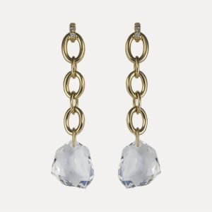 Brincos H.Stern em ouro, diamantes e cristal de rocha