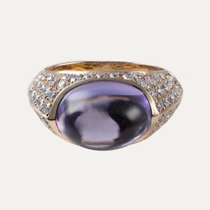 Anel em ouro diamantes e ametista