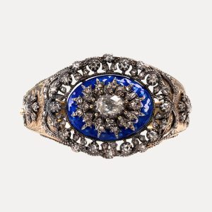 Diamonds Gold and silver bracelet with blue enamel