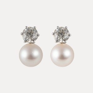 Brincos em ouro, diamantes e pérolas