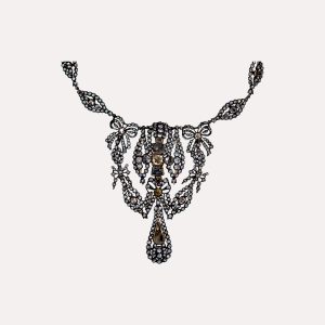 Gargantilha em ouro e prata, quartzos, citrinos e strasses