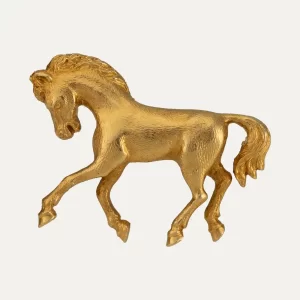 Pregadeira cavalo em ouro cinzelado