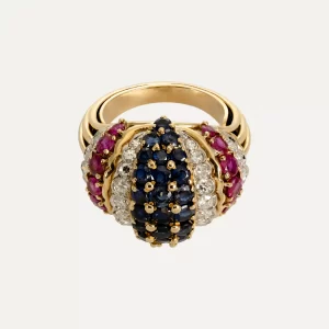 Sapphires, rubies and diamonds gold ring