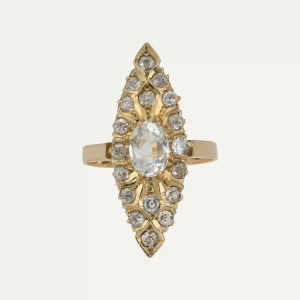 Antique gold ring with diamonds and Aquamarine