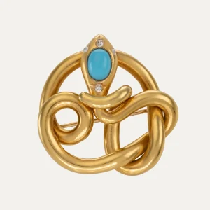 Alfinete "Serpente" em ouro com turquesa e diamantes, português, séc. XIX/XX