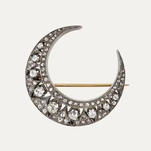 Alfinete "meia lua" em ouro e prata, português, séc XIX/XX