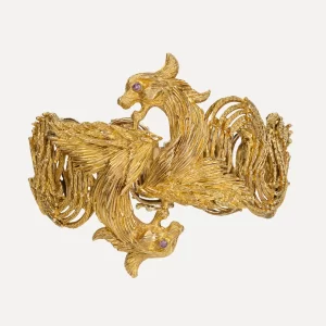 Pulseira Lalaounis em ouro amarelo com rubis e motivo de dragões, Grécia c.1970