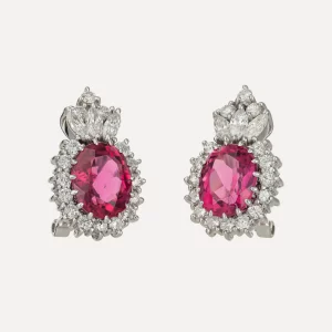Brincos em platina e ouro branco com turmalinas rosas e diamantes