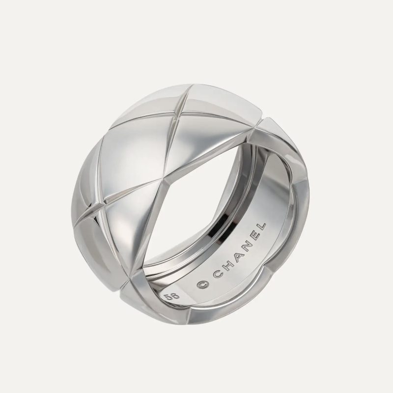 Chanel Coco Crush ring in white gold with iconic geometric design.