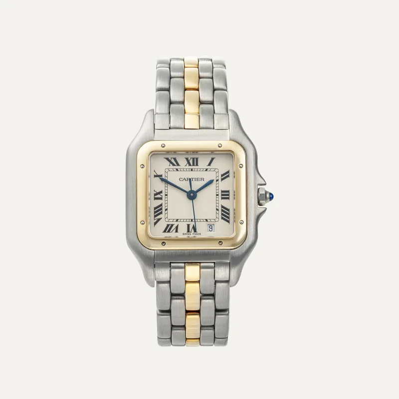 Cartier Panthère watch in steel and gold, 1989, with a 27 x 36 mm case.