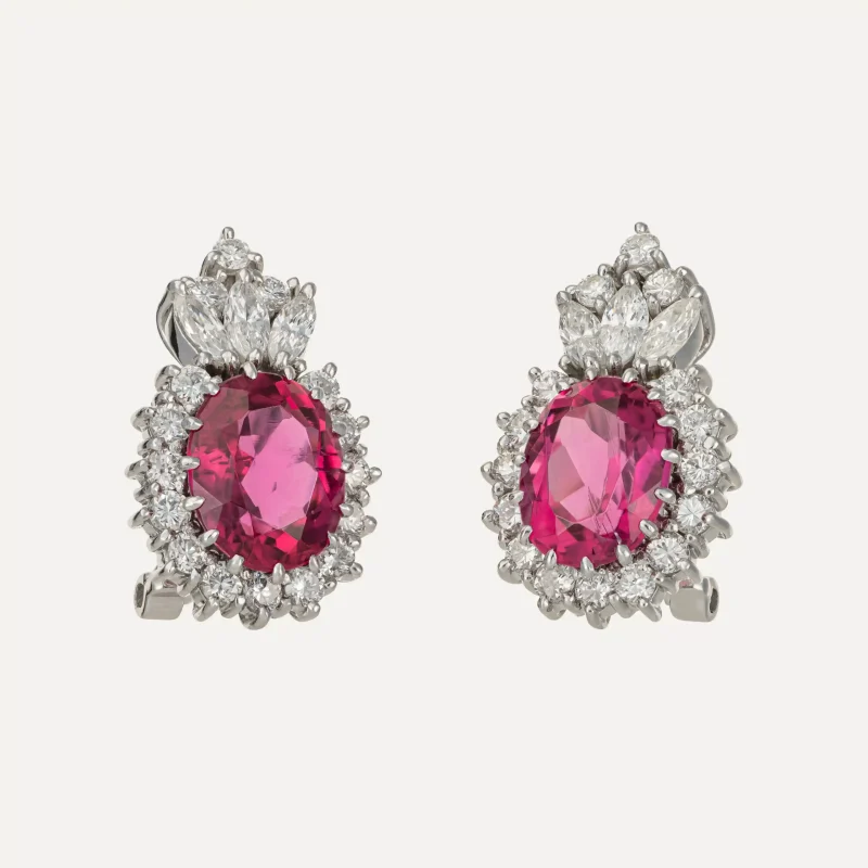 Earrings in platinum and white gold with pink tourmalines and diamonds.